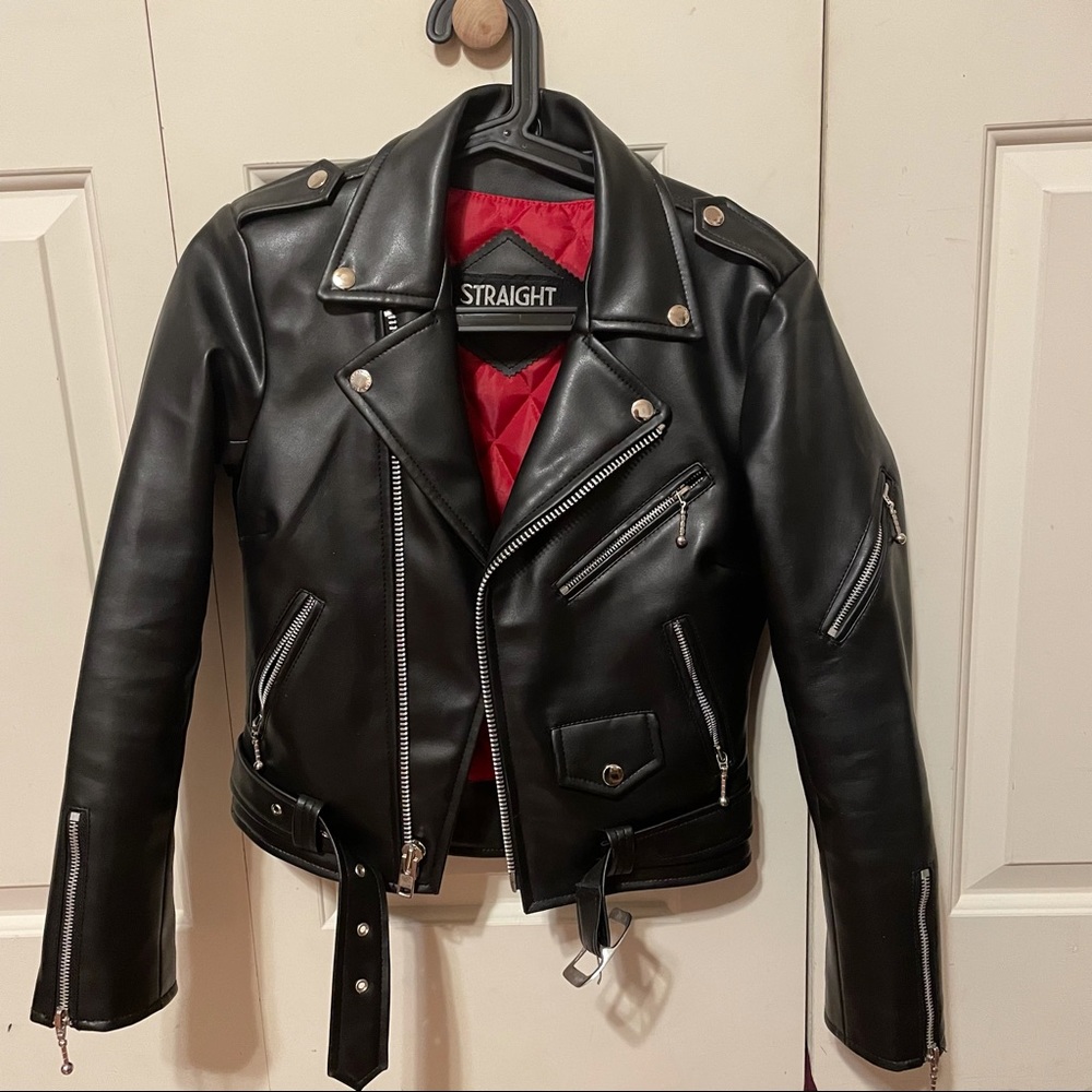 Straight to hell vegan leather moto “Commando” jacket